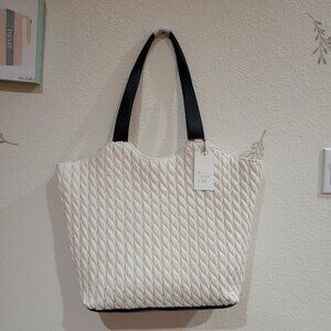 NWT A new day Large Cream Color Tote with Black Shoulder Handles